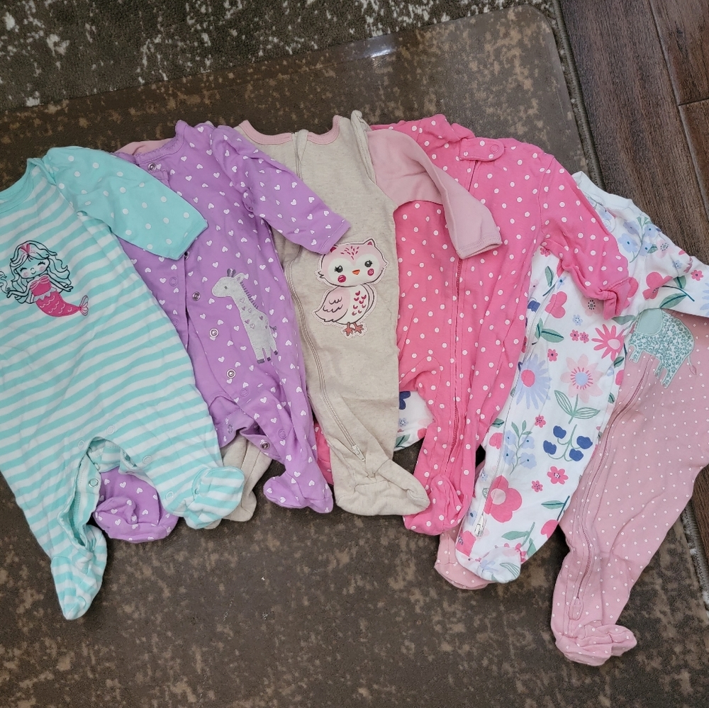 6x 3m baby girl sleepers